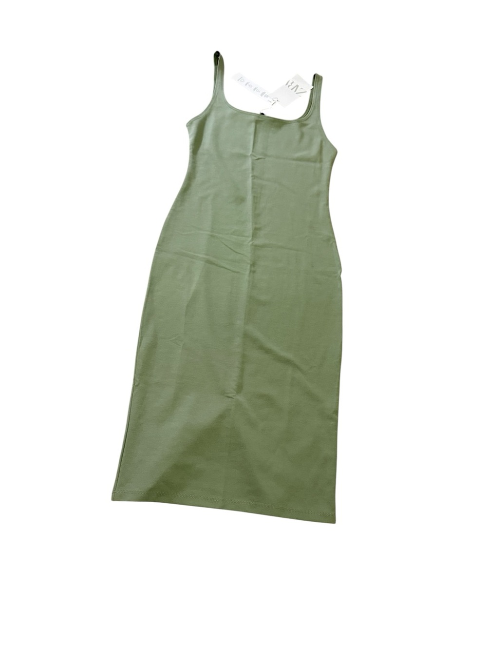 Zara Olive Green Sleeveless Ribbed Midi Dress